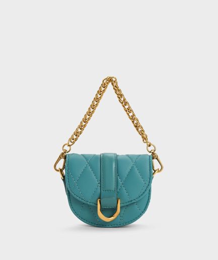 Micro Gabine Quilted Saddle Bag - Teal