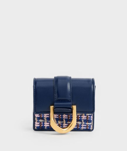 Gabine Tweed Chain-Link Card Holder - Navy