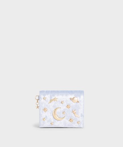 Velvet Embellished Card Holder - Light Blue