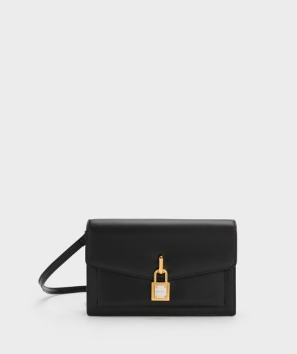 Padlock Envelope Crossbody Bag - Black