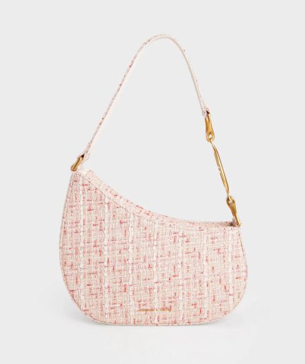 Tweed Asymmetrical Shoulder Bag - Cream