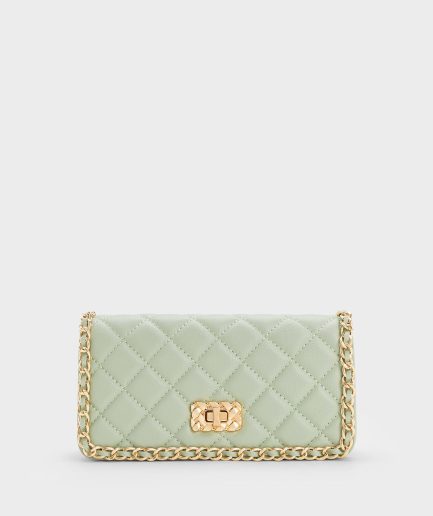 Micaela Quilted Long Wallet - Green