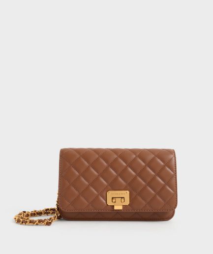 Quilted Push-Lock Clutch - Chocolate